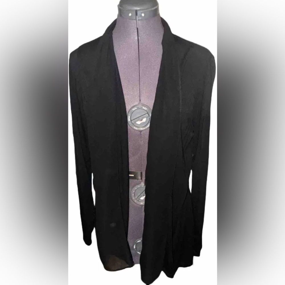 Lauren Ralph Lauren Black Cardigan Woman’s Sheer Front Size L Sweater RN-41381